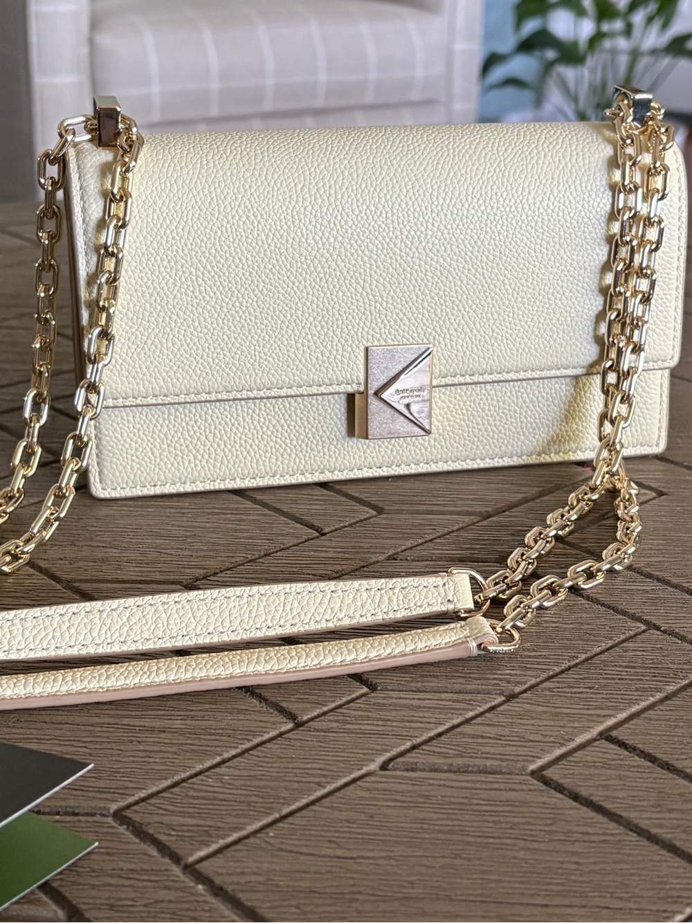 kate spade new york Women's Deco Leather Flap Chain Crossbody Sweet Cream NWT